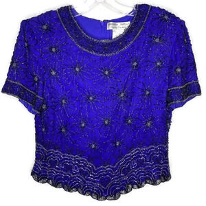 Adrianna Papell 100% Silk Hand Beaded Evening Top